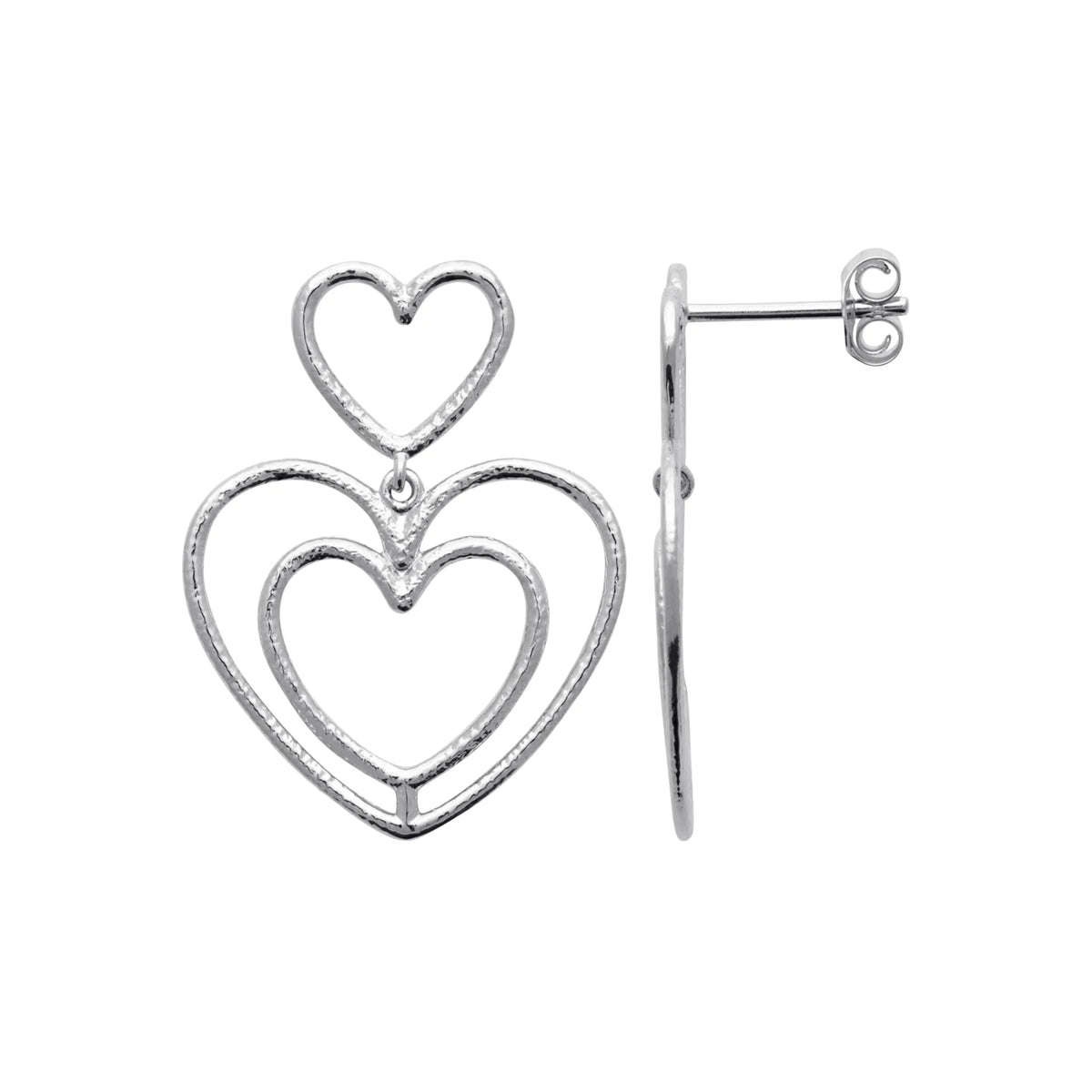 Boucles d’oreilles pendantes doubles cœurs ajourés enfant en argent 925 rhodié