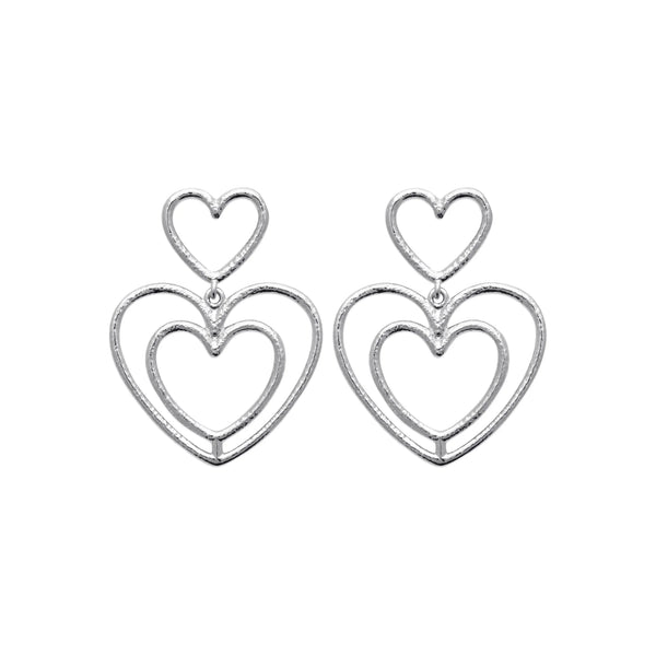 Boucles d’oreilles pendantes doubles cœurs ajourés enfant en argent 925 rhodié