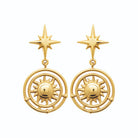 Boucles d’oreilles pendantes étoile et médaillon soleil en acier PVD doré