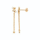 Boucles d’oreilles pendantes étoiles de zircons et chaînette en plaqué or
