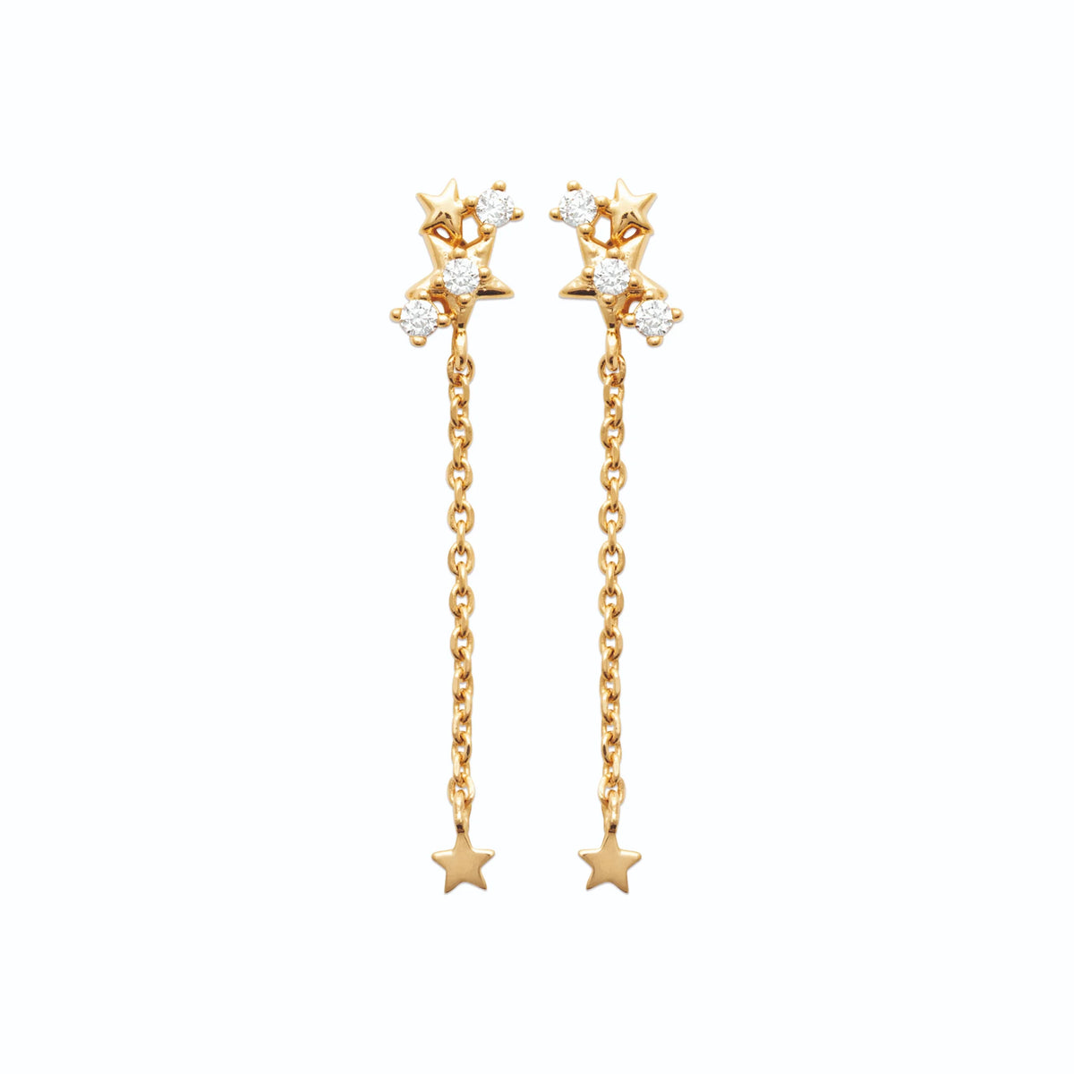 Boucles d’oreilles pendantes étoiles de zircons et chaînette en plaqué or