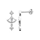 Boucles d’oreilles pendantes éventail perlé et losanges de zircons en argent 925 rhodié