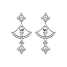 Boucles d’oreilles pendantes éventail perlé et losanges de zircons en argent 925 rhodié