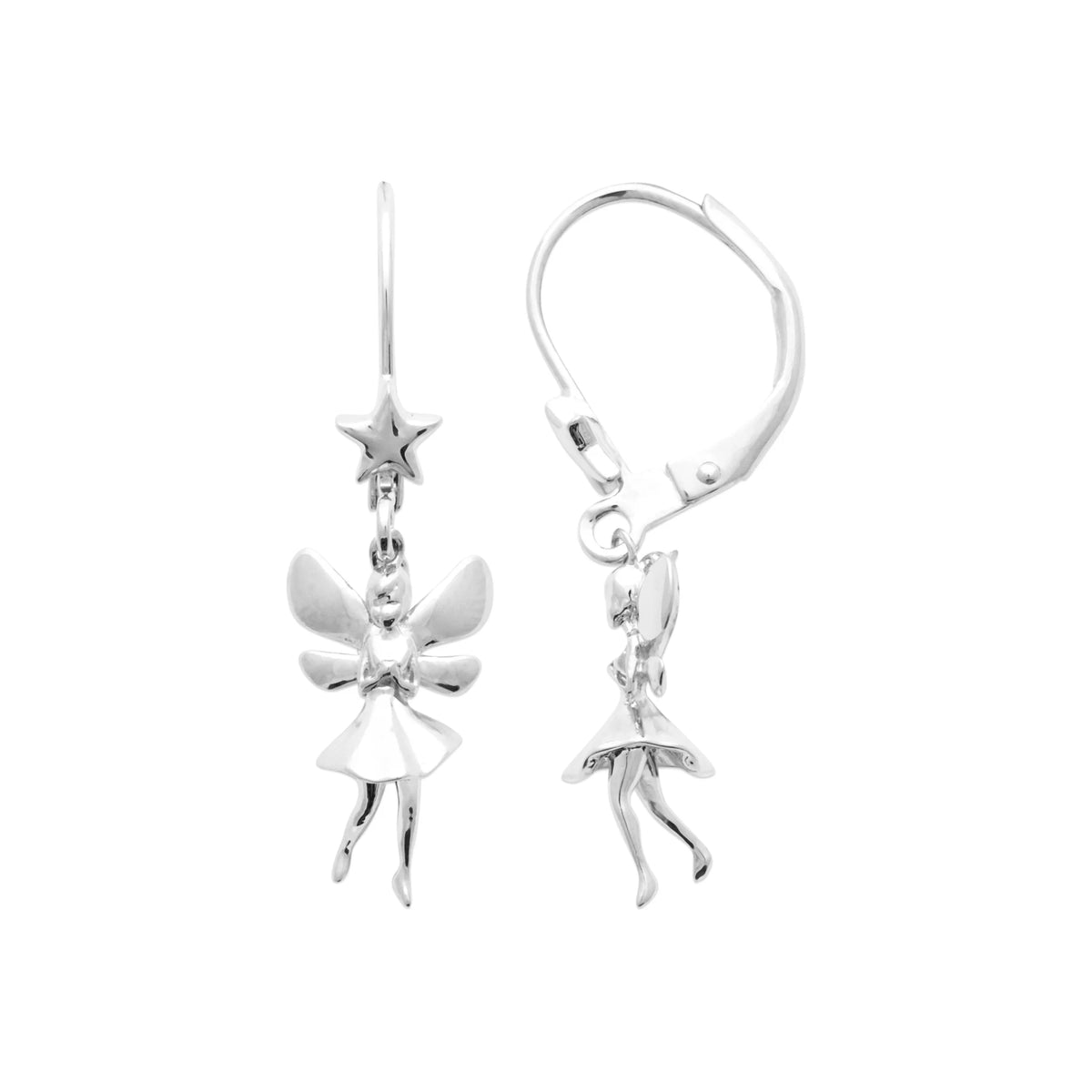 Boucles d’oreilles pendantes fée sous une étoile enfant en argent 925 rhodié