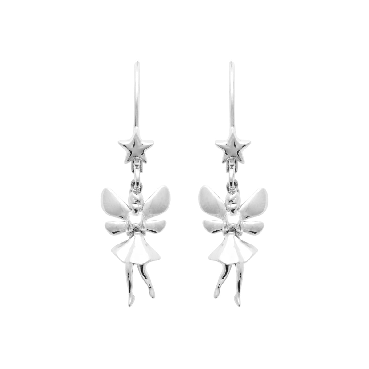 Boucles d’oreilles pendantes fée sous une étoile enfant en argent 925 rhodié