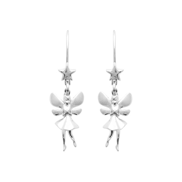 Boucles d’oreilles pendantes fée sous une étoile enfant en argent 925 rhodié
