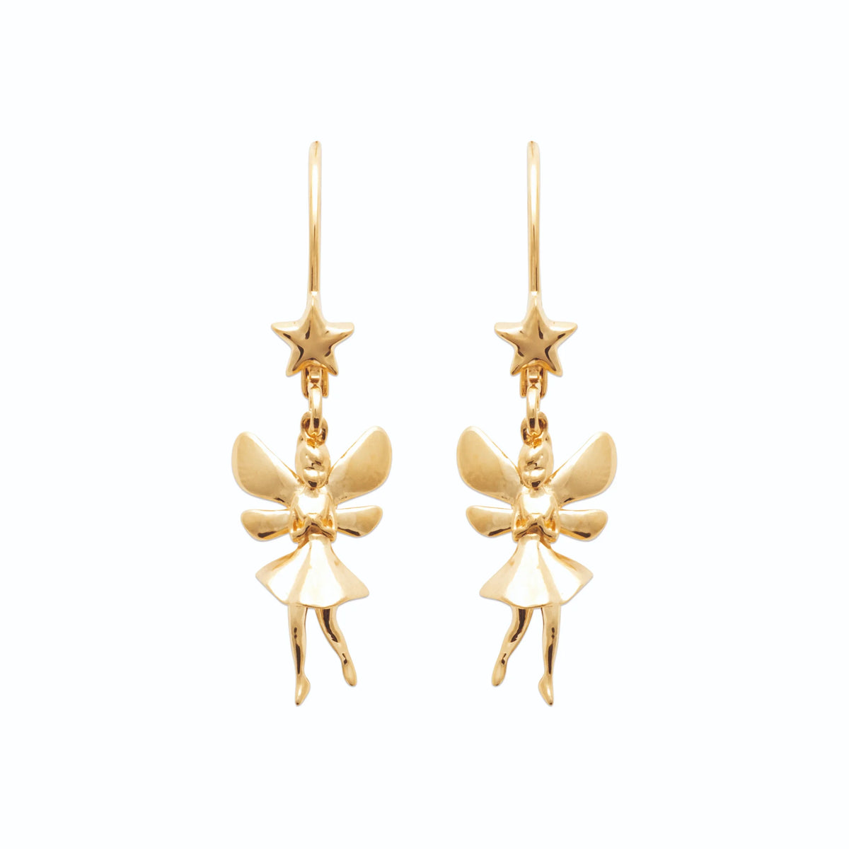 Boucles d’oreilles pendantes fée sous une étoile enfant en plaqué or