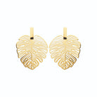 Boucles d’oreilles pendantes feuille de monstera ajourée en acier PVD doré