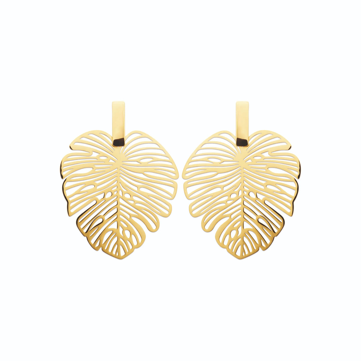Boucles d’oreilles pendantes feuille de monstera ajourée en acier PVD doré