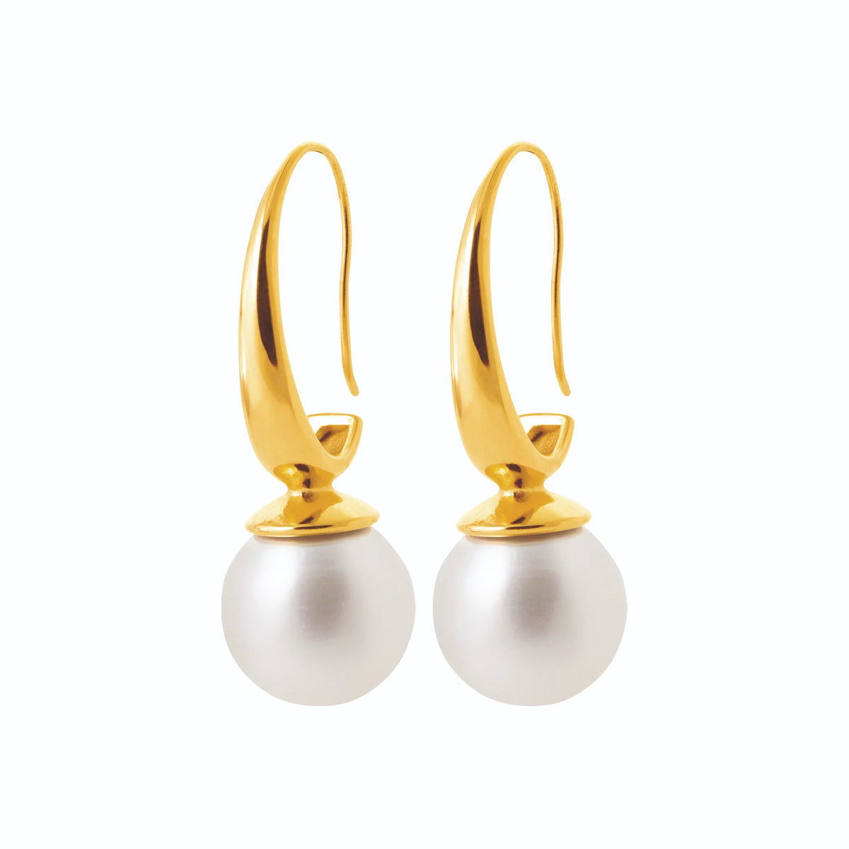 Boucles d’oreilles pendantes fil effilé et grosse perle d’imitation en acier PVD doré
