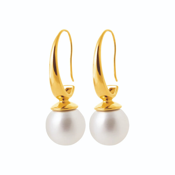 Boucles d’oreilles pendantes fil effilé et grosse perle d’imitation en acier PVD doré