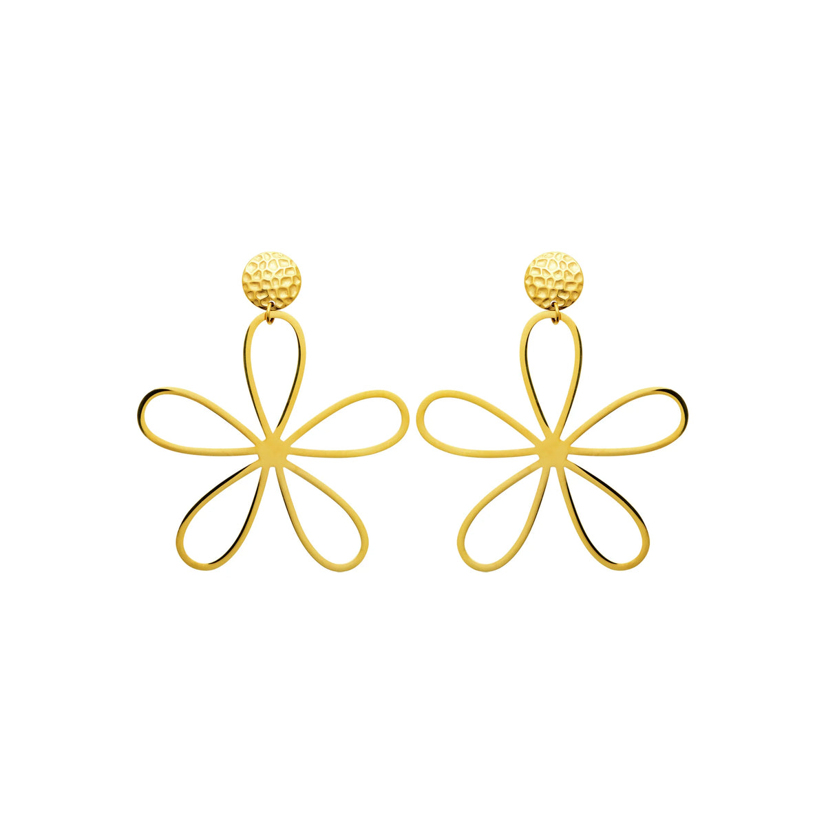 Boucles d’oreilles pendantes fleur en fil doré en acier PVD doré