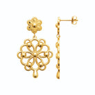 Boucles d’oreilles pendantes fleur et rosace filigranée en acier PVD doré