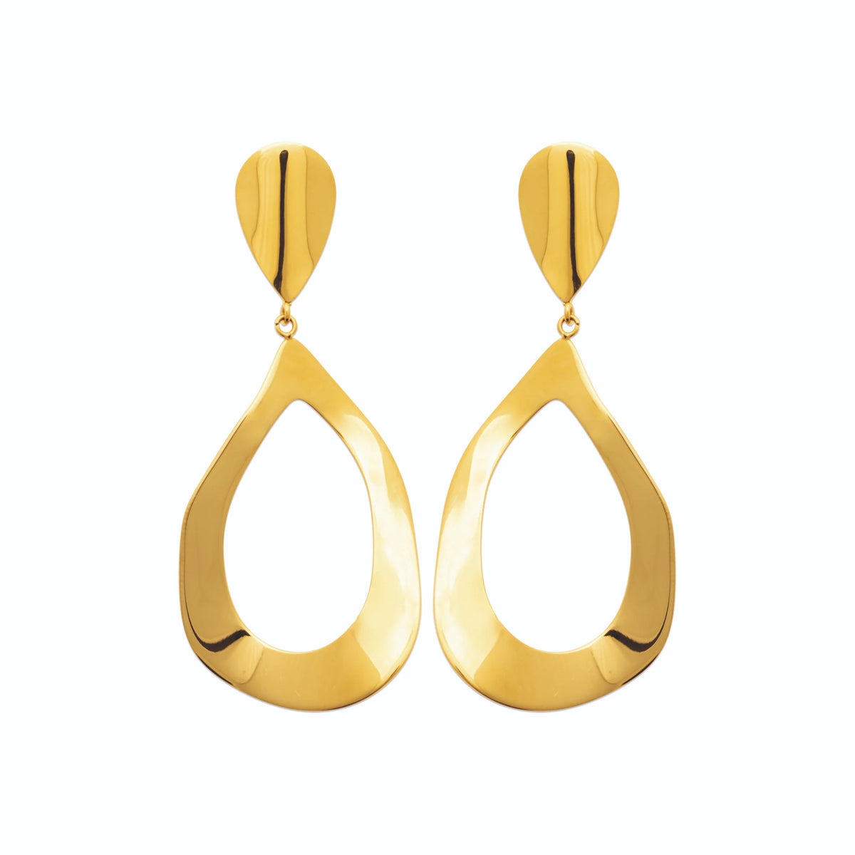 Boucles d’oreilles pendantes goutte ajourée martelée en acier PVD doré