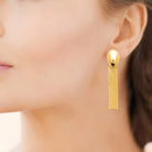 Boucles d’oreilles pendantes goutte bombée et frange de chaînettes en acier PVD doré