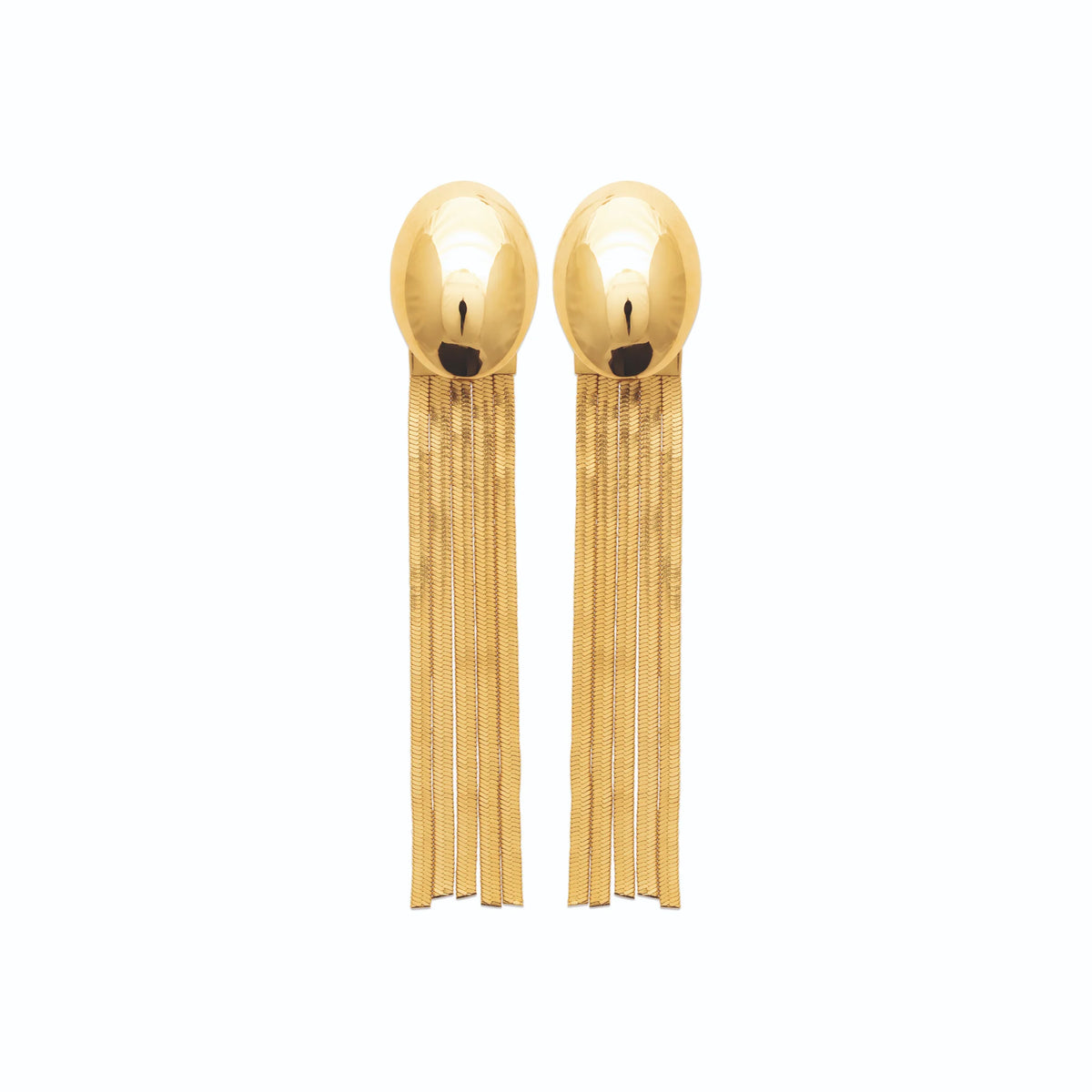 Boucles d’oreilles pendantes goutte bombée et frange de chaînettes en acier PVD doré