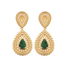 Boucles d’oreilles pendantes goutte ciselée et jaspe en plaqué or