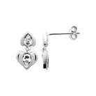Boucles d’oreilles pendantes goutte et cœur perlés de zircons en argent 925 rhodié