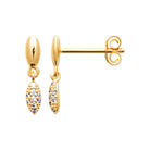 Boucles d’oreilles pendantes goutte d’or et navette pavée en plaqué or