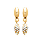 Boucles d’oreilles pendantes goutte d’or et navette pavée en plaqué or
