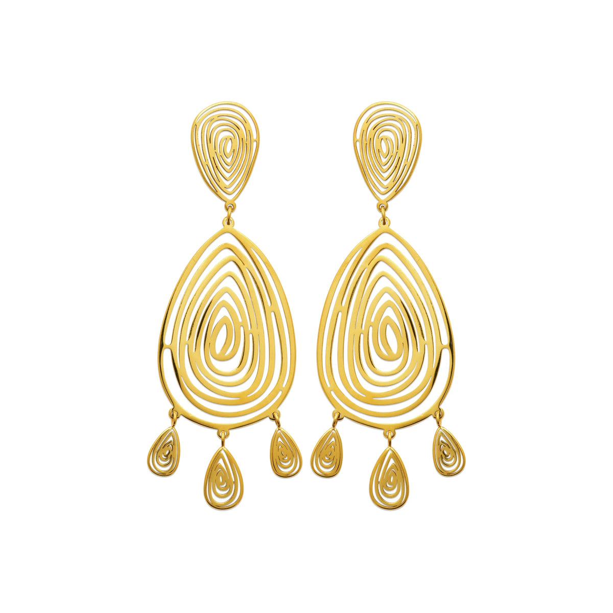 Boucles d’oreilles pendantes goutte en fils et pampilles en acier PVD doré