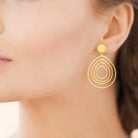 Boucles d’oreilles pendantes gouttes concentriques en fils en acier PVD doré
