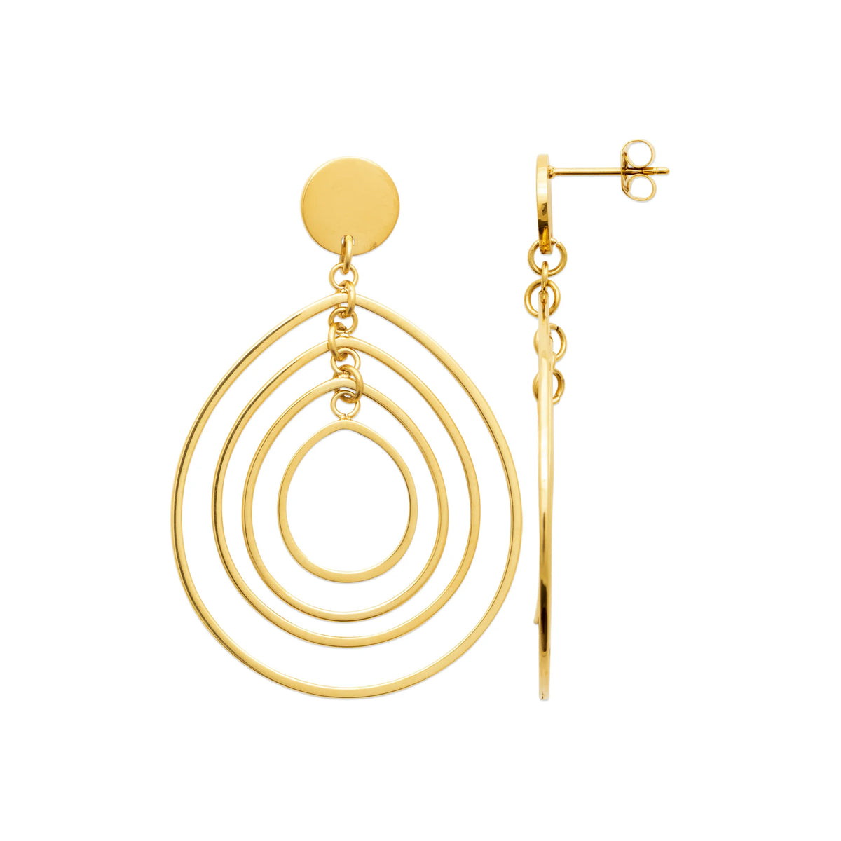 Boucles d’oreilles pendantes gouttes concentriques en fils en acier PVD doré