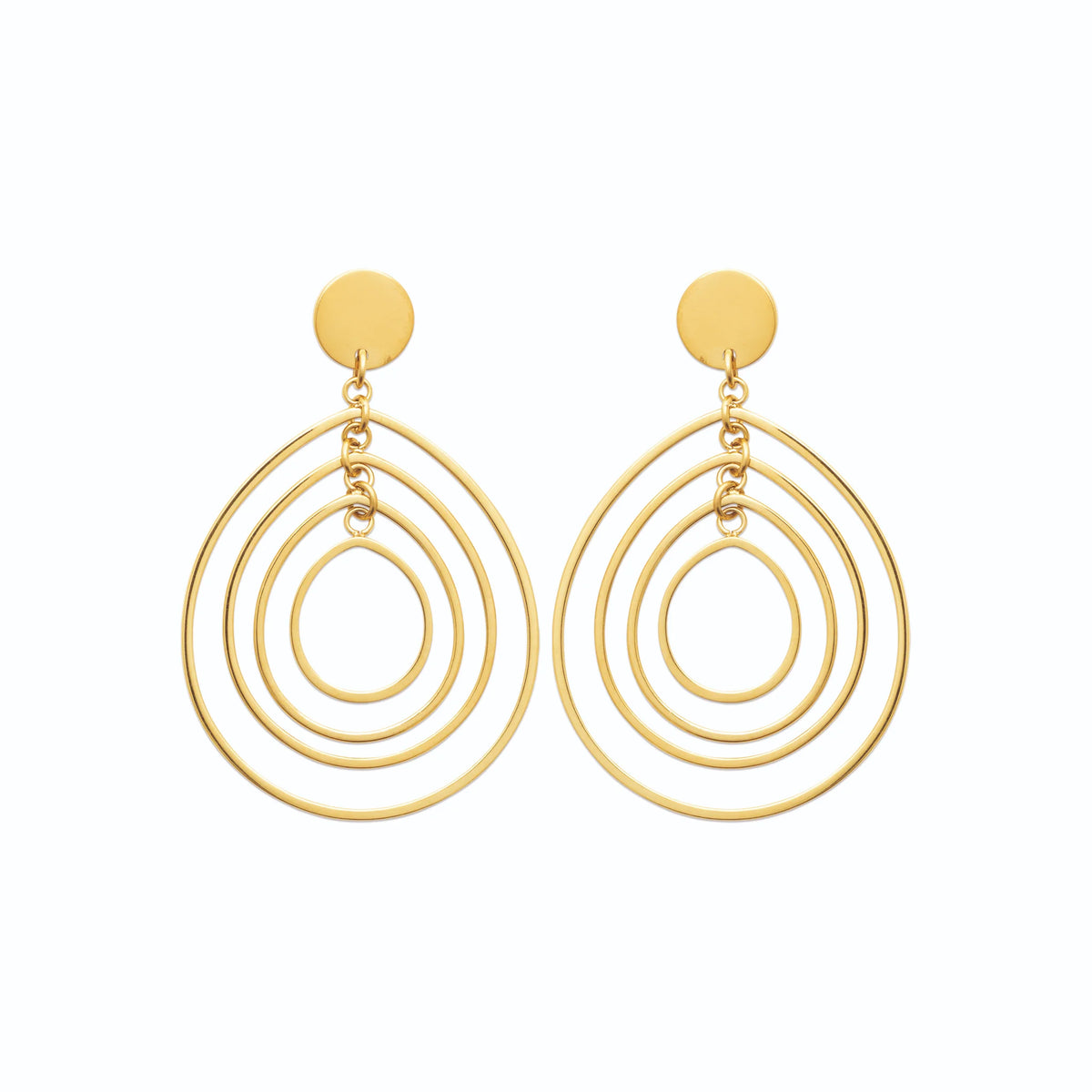 Boucles d’oreilles pendantes gouttes concentriques en fils en acier PVD doré