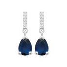 Boucles d’oreilles pendantes ligne de zircons et goutte bleu nuit en argent 925, vue de face