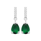 Boucles d’oreilles pendantes ligne de zircons et goutte verte en argent 925, vue de face