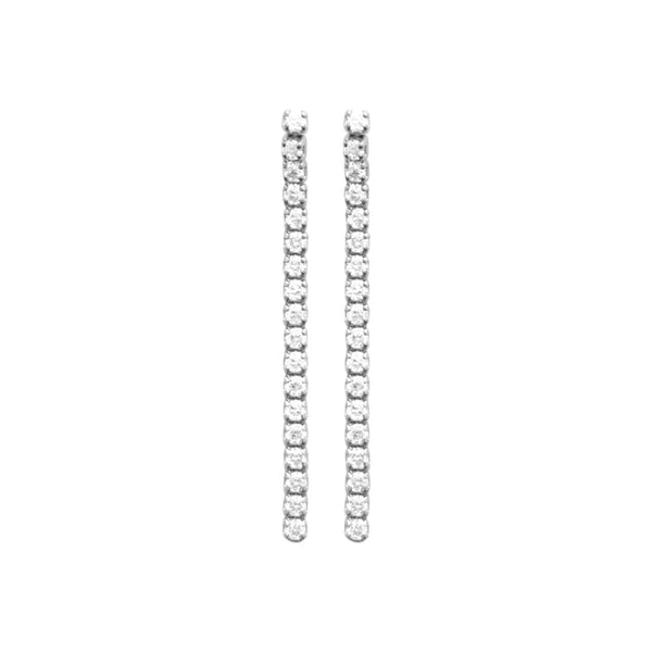 Boucles d’oreilles pendantes longue ligne de zircons en argent 925, vue de face