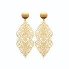 Boucles d’oreilles pendantes losange de dentelle ajourée en acier PVD doré