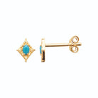 Boucles d’oreilles pendantes losange granité et cabochon turquoise en plaqué or