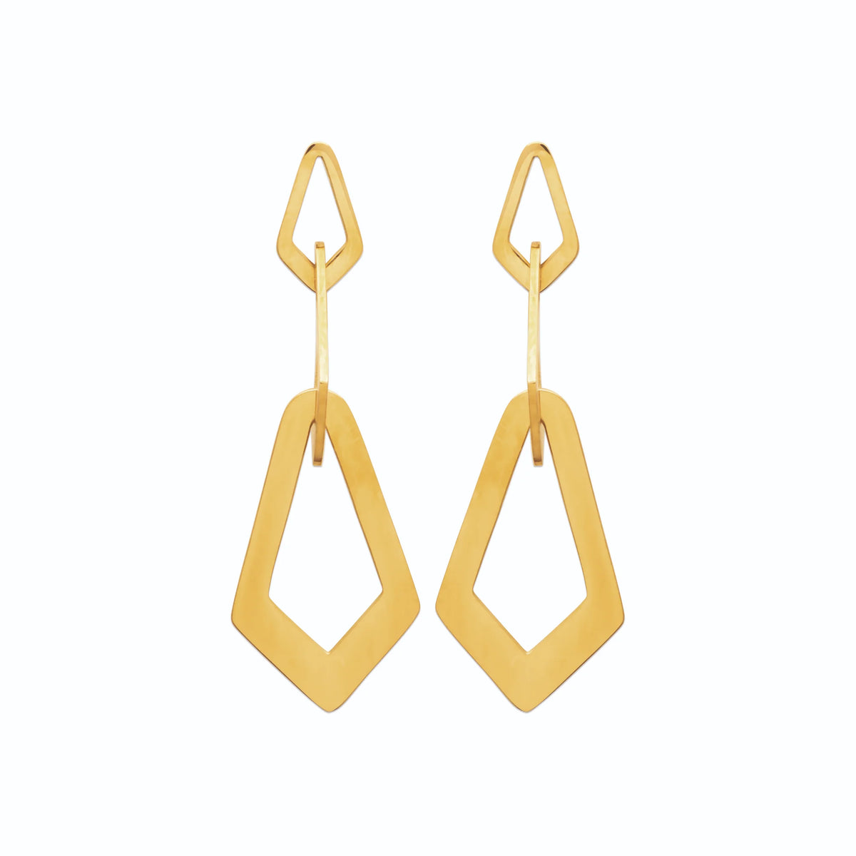 Boucles d’oreilles pendantes losanges ajourés en acier PVD doré