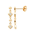 Boucles d’oreilles pendantes losanges perlés et zircons en plaqué or
