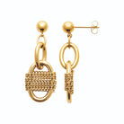 Boucles d’oreilles pendantes maillons et anneau tressé en acier PVD doré