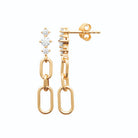 Boucles d’oreilles pendantes maillons et zircons en plaqué or