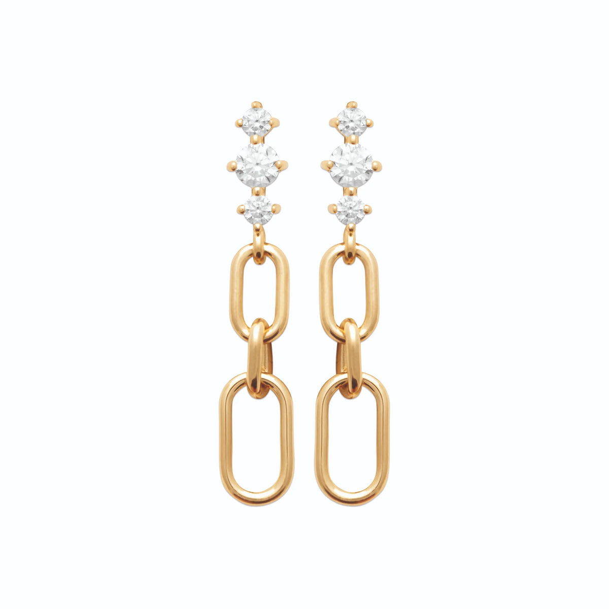 Boucles d’oreilles pendantes maillons et zircons en plaqué or