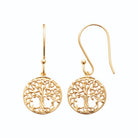 Boucles d’oreilles pendantes médaillon arbre de vie en plaqué or