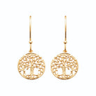 Boucles d’oreilles pendantes médaillon arbre de vie en plaqué or