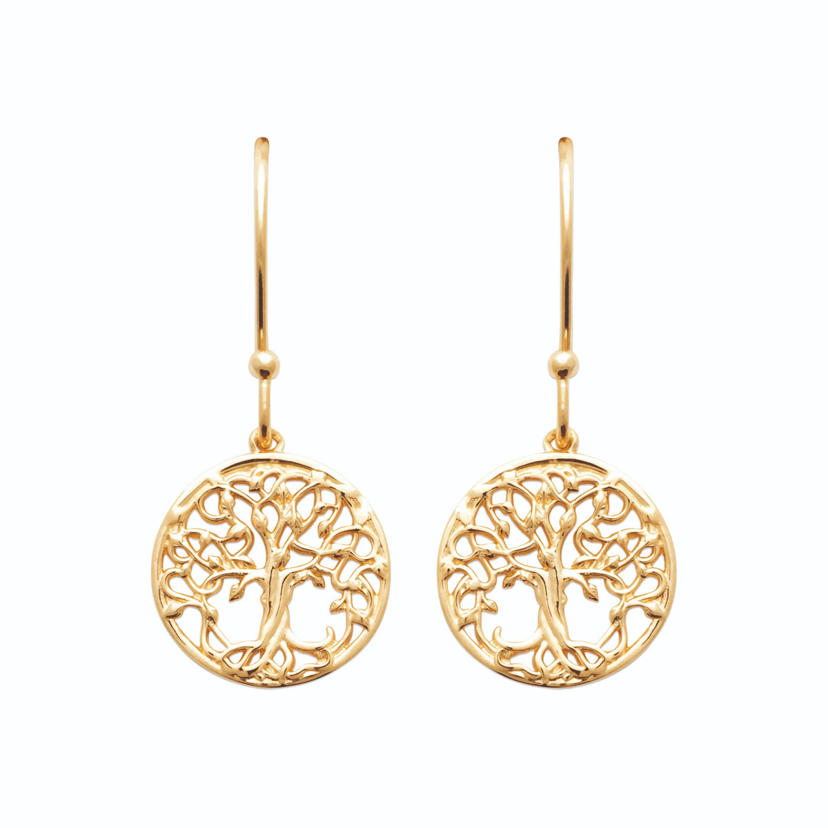 Boucles d’oreilles pendantes médaillon arbre de vie en plaqué or