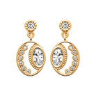 Boucles d’oreilles pendantes médaillon ovale ajouré et zircon en plaqué or