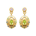 Boucles d’oreilles pendantes médaillon ovale et pierre verte en plaqué or
