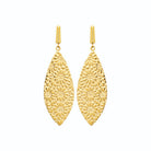 Boucles d’oreilles pendantes navette ciselée en dentelle en acier PVD doré