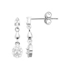 Boucles d’oreilles pendantes navette, goutte et fleur de zircons en argent 925 rhodié