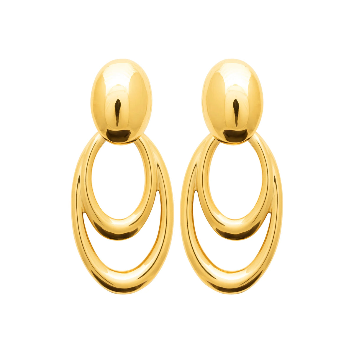 Boucles d’oreilles pendantes ovales emboîtés en acier PVD doré