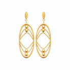 Boucles d’oreilles pendantes ovales emboîtés et billes en acier PVD doré