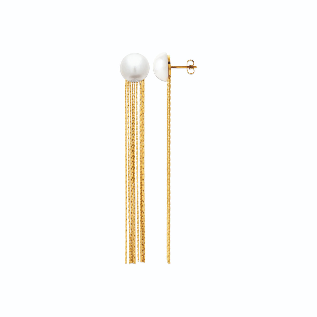 Boucles d’oreilles pendantes perle d’imitation et barres parallèles en acier PVD doré