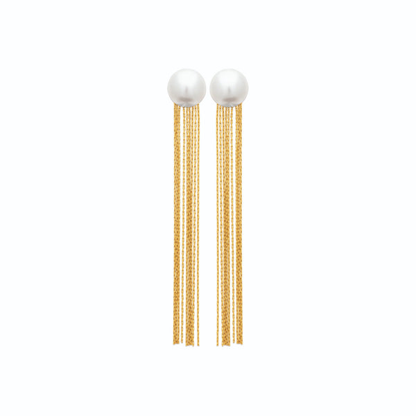 Boucles d’oreilles pendantes perle d’imitation et barres parallèles en acier PVD doré