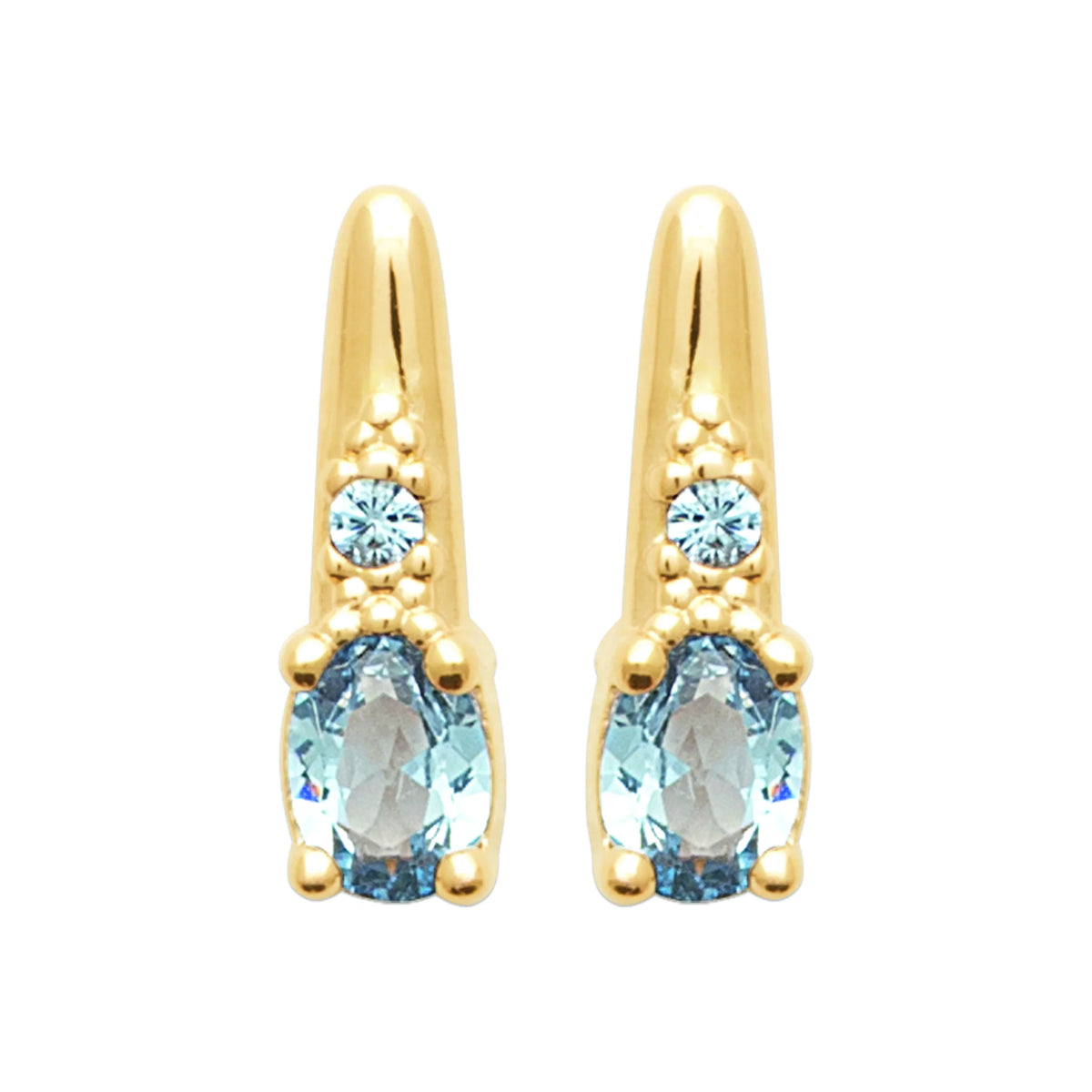 Boucles d’oreilles pendantes pierre ovale bleu ciel et zircon en plaqué or